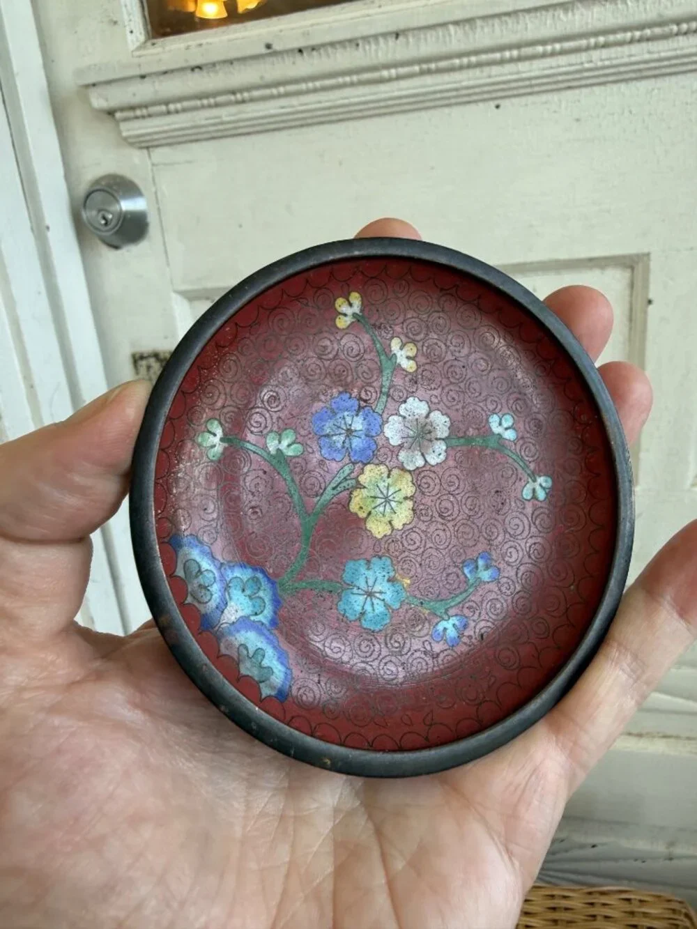 Vintage 30's Chinese Cloisonne Enamel set of 3 Trinket Dishes Floral